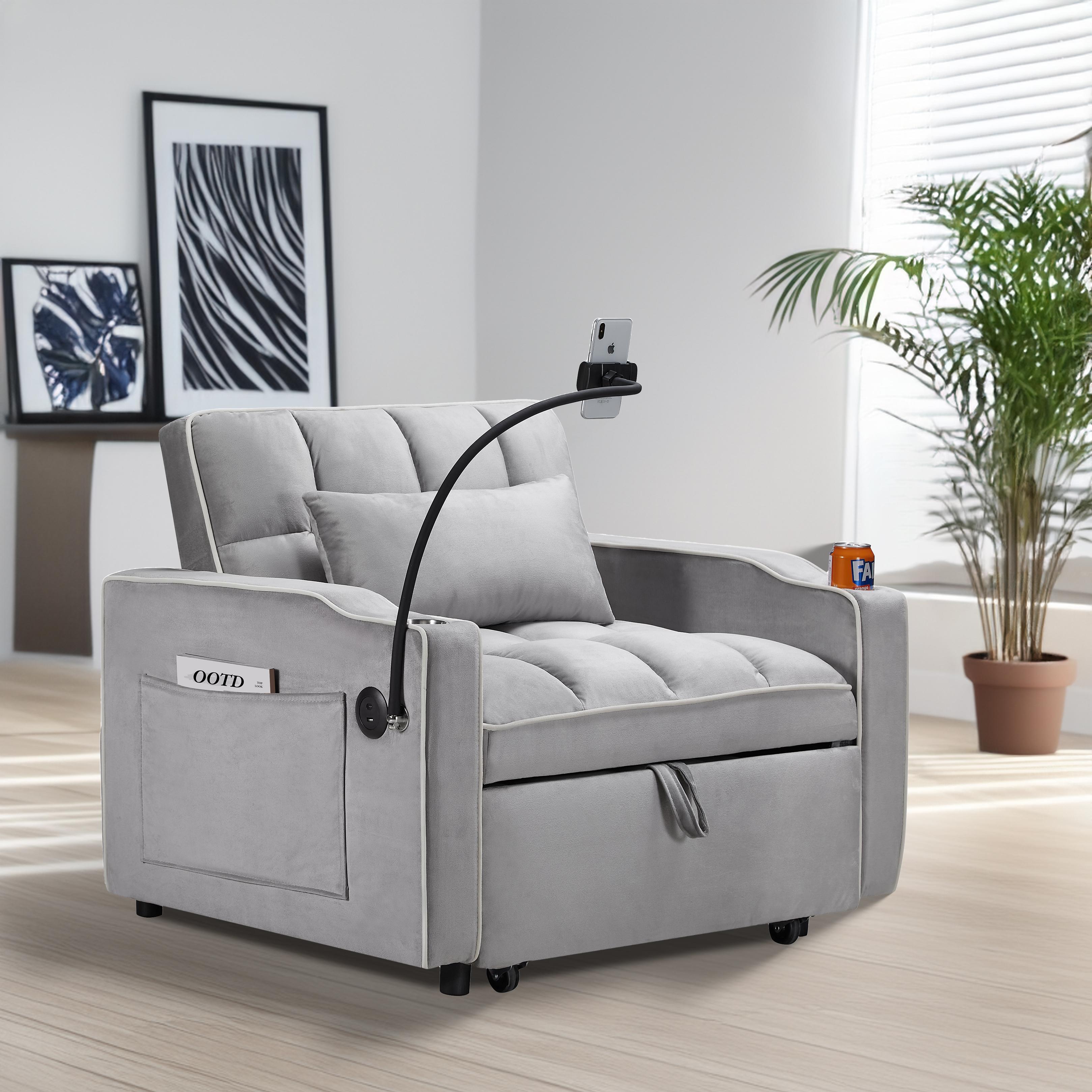 Convertible Sleeper Chair Sofa Bed Adjustable Pull Out Sleeper Chair Bed Multi-Pockets Folding Sofa Bed for Living Room Bedroom Small Space,3-in-1 Sofa Bed