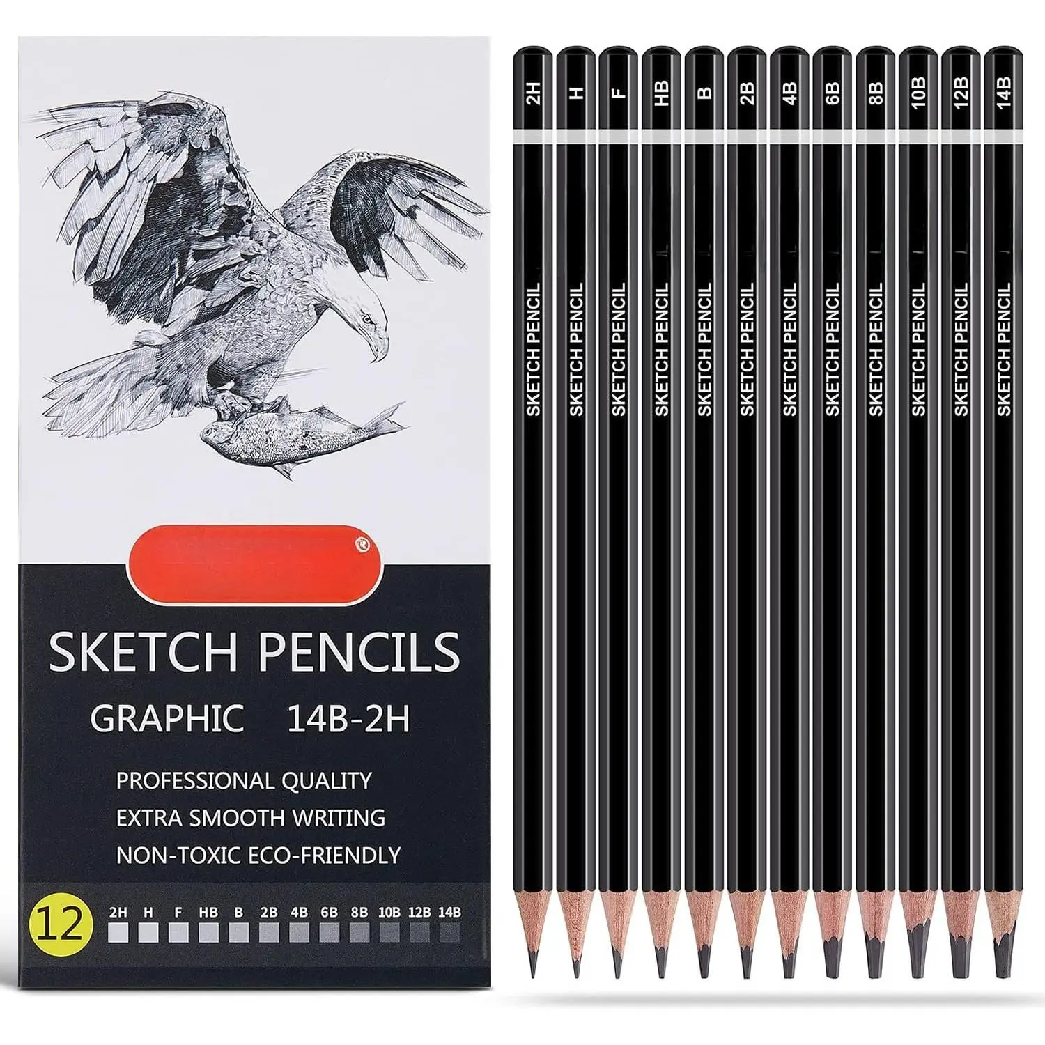 Drawing Sketching Pencil Set, 12 Pack, Graphite Pencils (14B - 2H) | Ideal for Drawing Art, Sketching, Shading, Artist Pencils for Beginners & Pro Artists