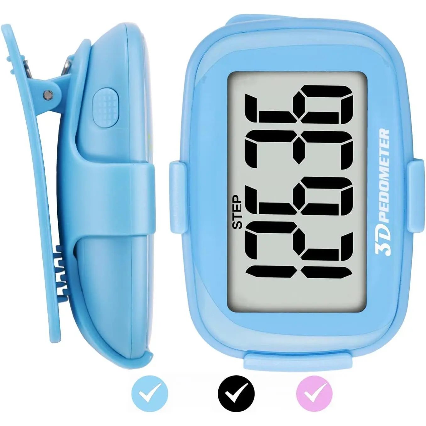 3D Step Counter Clip On Pedometer with LED Backlight, Pocket Walking Fitness Tracker, No App & Smartphone Required, Suitable for Seniors, Adults and Teens for Outdoor Activity