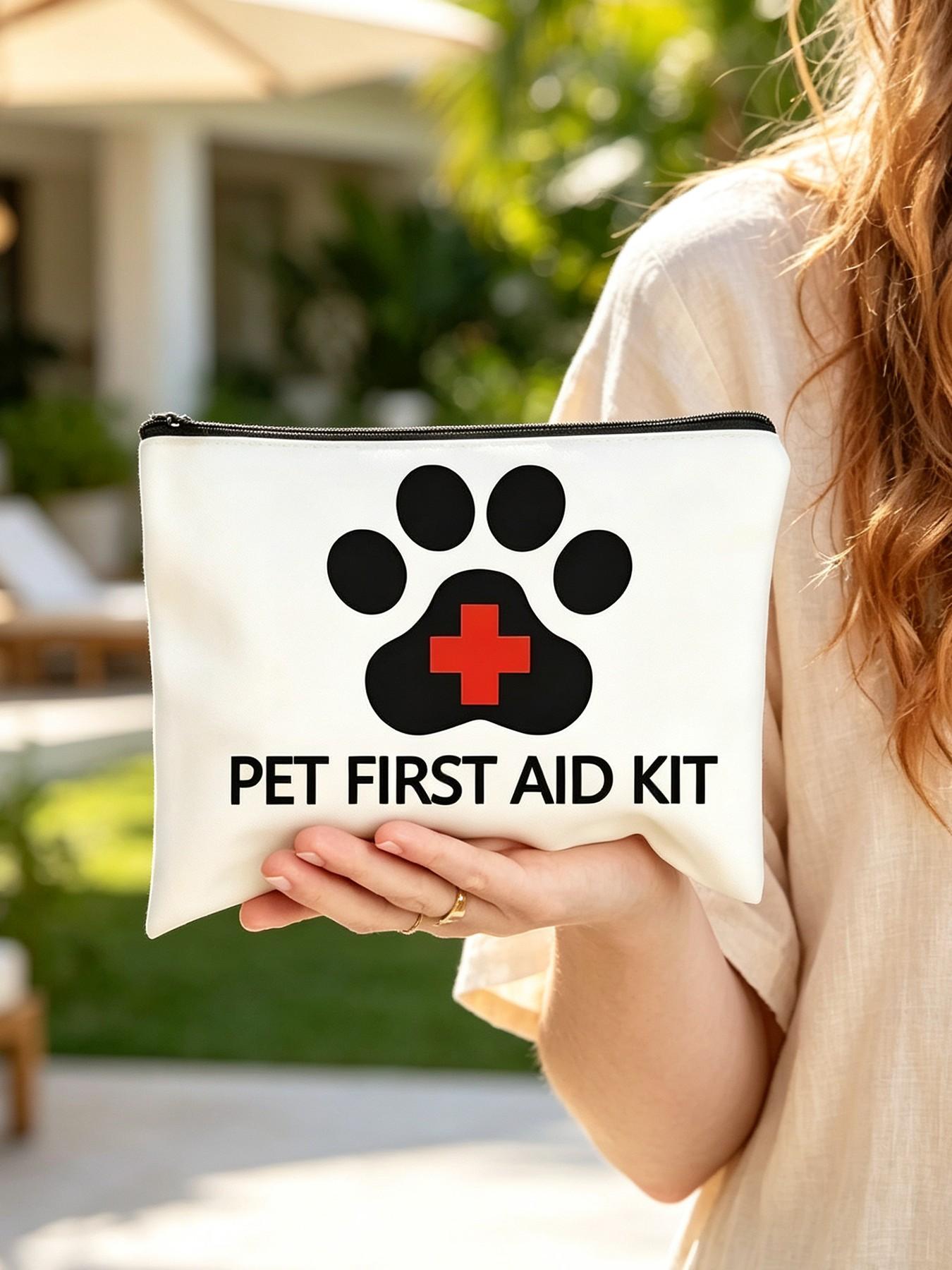 Pet First Aid Kit Bag, Paw Print Cross Makeup Pouch, Portable Zipper Emergency Bag, Essential for Cat Dog Owners, Pet Travel Must-Have