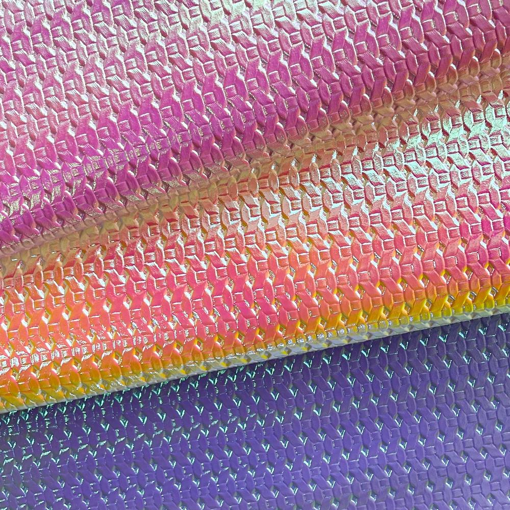 16 Rainbow Holographic PVC Fabric Backing, Rhombus Embossed Pattern, Laser Rainbow Vinyl for DIY Quilting, Bow Jewelry Making, Crafts, A4 Size, Pu Leather Material