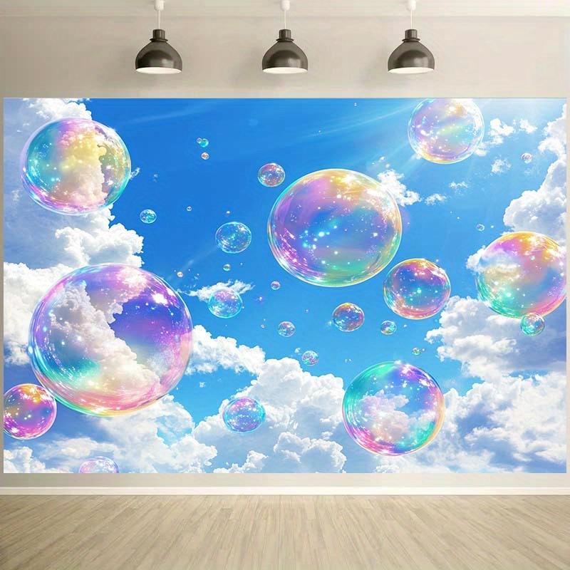 2D Flat Banner, 1pc Sky and Cloud Backdrop with Colorful Soap Bubbles - Blue Sky Photography Background, Suitable for Parties, Events, and Celebrations, Polymer Material, Multiple Sizes Available, Perfect for Bir