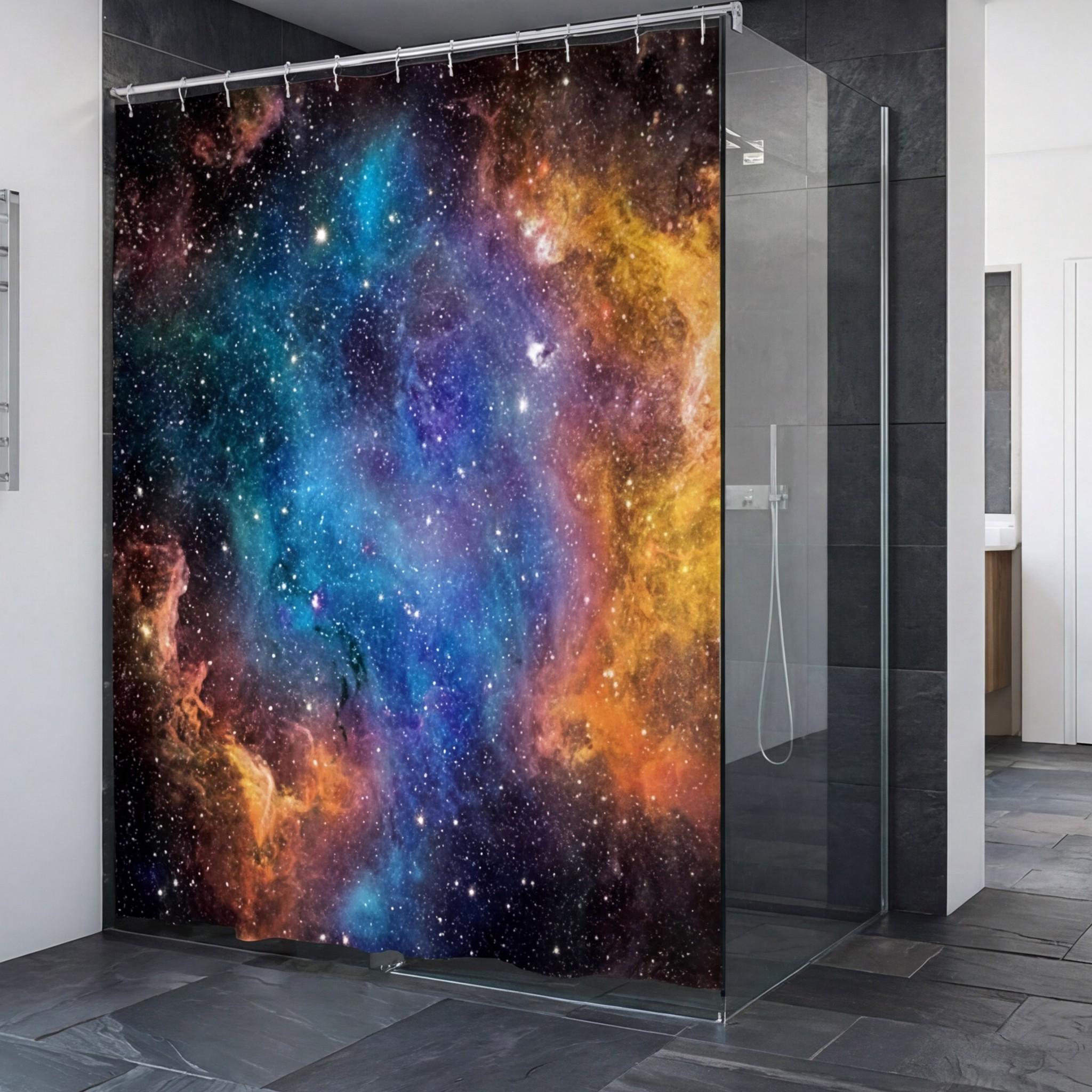 Outer Space Galaxy Shower Curtain, Vibrant Nebula and Starry Night Design for Space Lovers, 72" x 72" Durable Mildew Resistant Polyester Bath Curtain Set