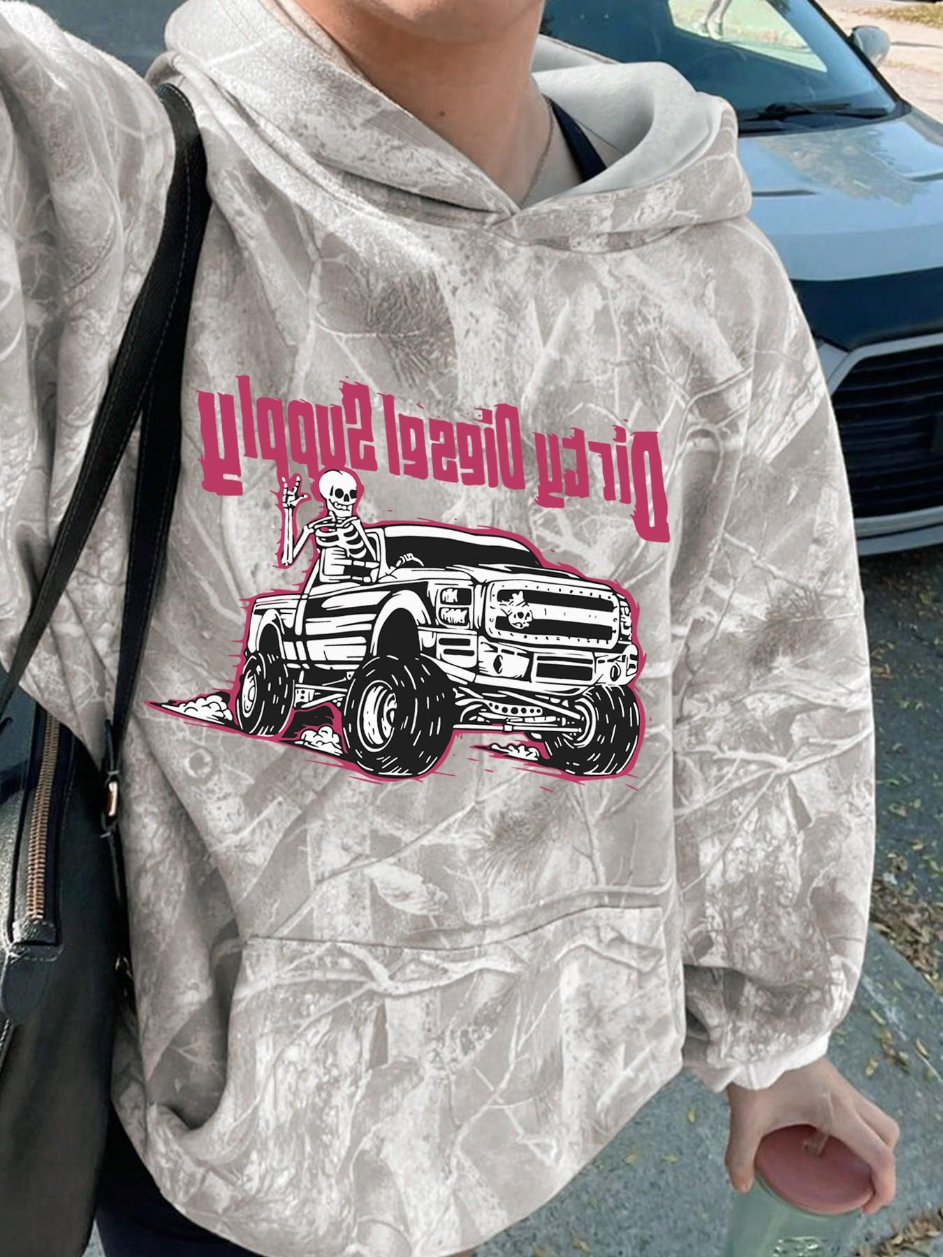 Unisex Casual Branch Print Hoodie, Soft Loose-Fitting Long Sleeve Pullover, Graduation & Back-To-School Wear, Fall Streetwear, Sweatshirts