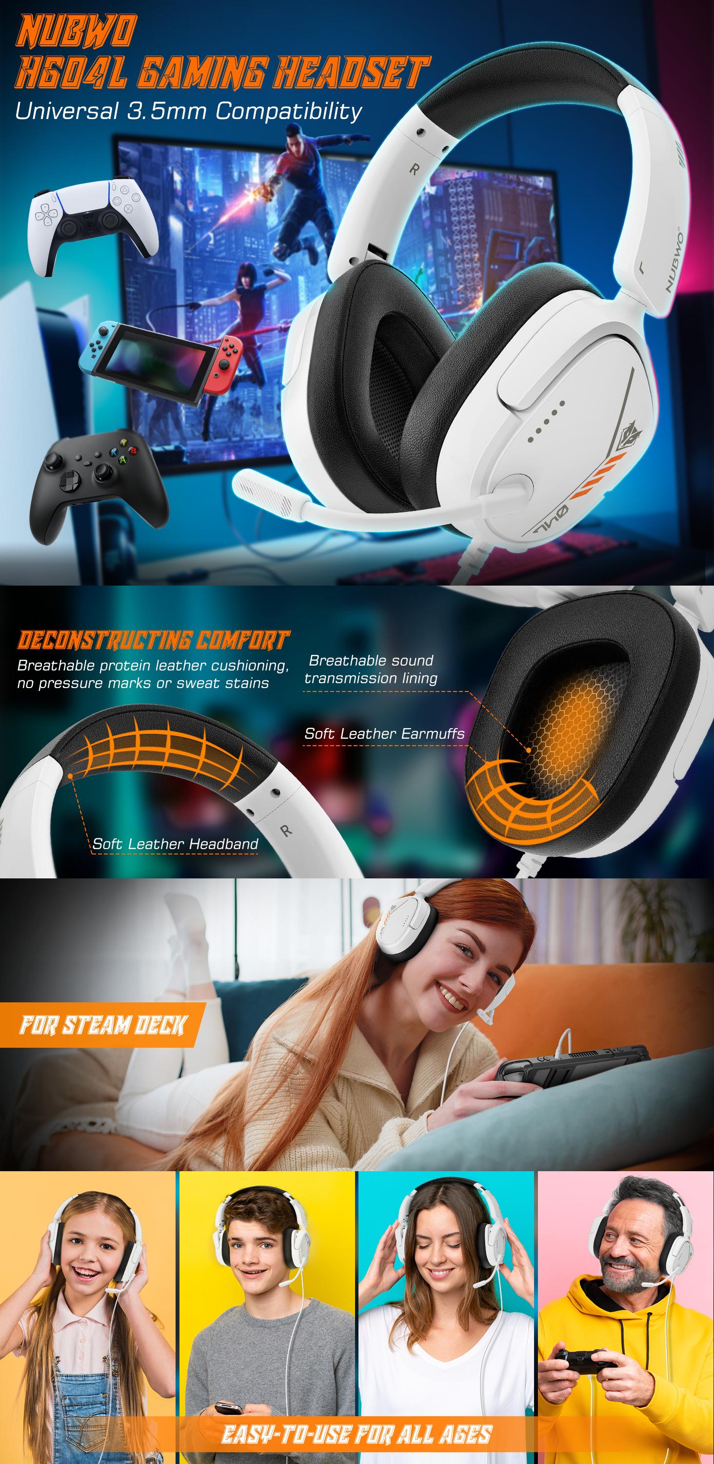 [Perfect Spring Choice] NUBWO HG04L Gaming Headset Ultra-Light 250g, Clear Mic & Deep Bass, Works with PS5/PS4, Xbox, Switch, PC, and Mobile,Gaming Headset with Mic for Multi-Platforms