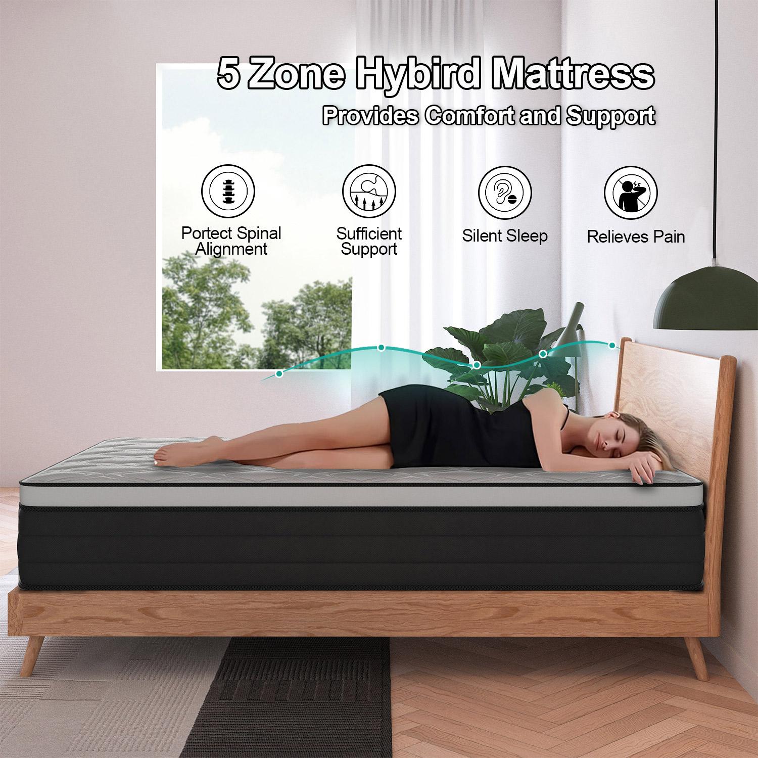 12"14" Twin Full Queen King Size Mattress in a Box Hybrid Spring  with Gel Memory Foam and Individually Pocket Innerspring Euro Top Mattresses Medium Firm for Motion Isolation, Edge Support, 100 Night Trial