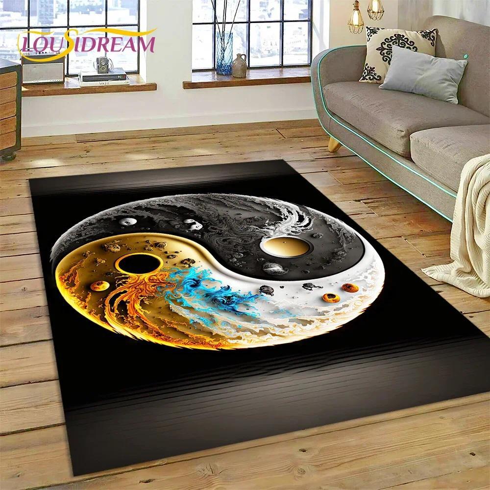 Yin Yang Bagua Flannel Area Rug - Traditional Chinese Taoism Symbol Print Soft Mat for Living Room, Non-Slip Feng Shui Home Decor #YinYangRug #BaguaMat #FengShuiHomeDecor #TaoismSymbolCarpet #NonSlipFlannelRug