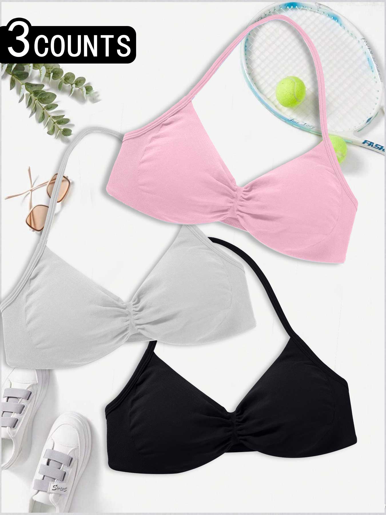 Three Pieces Set Women's Yoga Strappy Sports Bras, Backless Sports Bra, Sexy Halter-neck Bras, Comfortable and Breathable