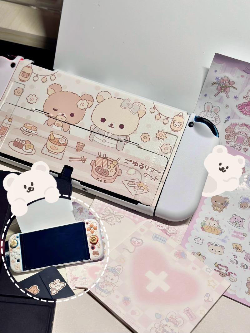 Ins Style Original Switch Protective Cover Cute Bear Oled Controller Cover Can Be Inserted Dock for Nintendo Switch Joy-Con
