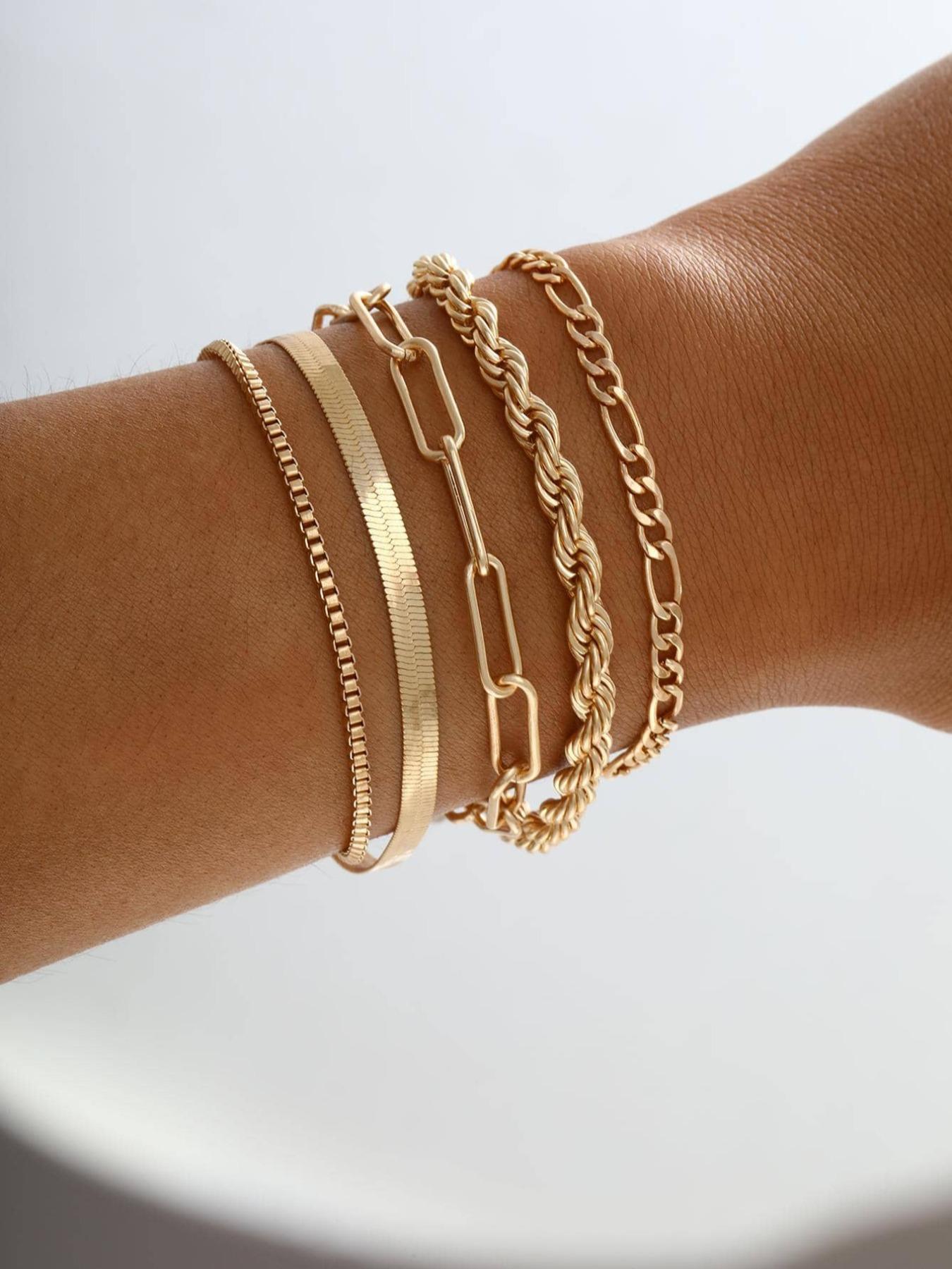 Women's Twist Herringbone Chain Stack Bracelet, Classic Jewelry for Gift, Female Fashion Accessories for Daily, Streetwear Bracelet Bundles, Stackable Bracelets