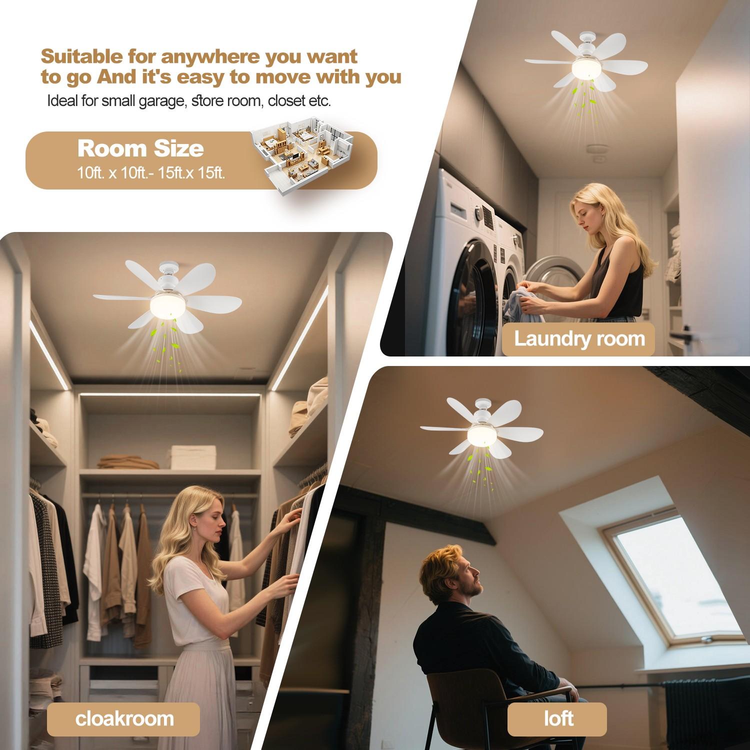 20.5-Inch E27 Ceiling Fan Light with Remote, Silent Strong Wind, Adjustable Brightness, Three Speeds, LED Energy Saving for Home