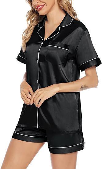 Women's & Men's Matching Satin Pajama Set, Short Sleeve Lounge Wear, Comfortable Couple Nightwear for Valentine's Day, Anniversary, Homewear