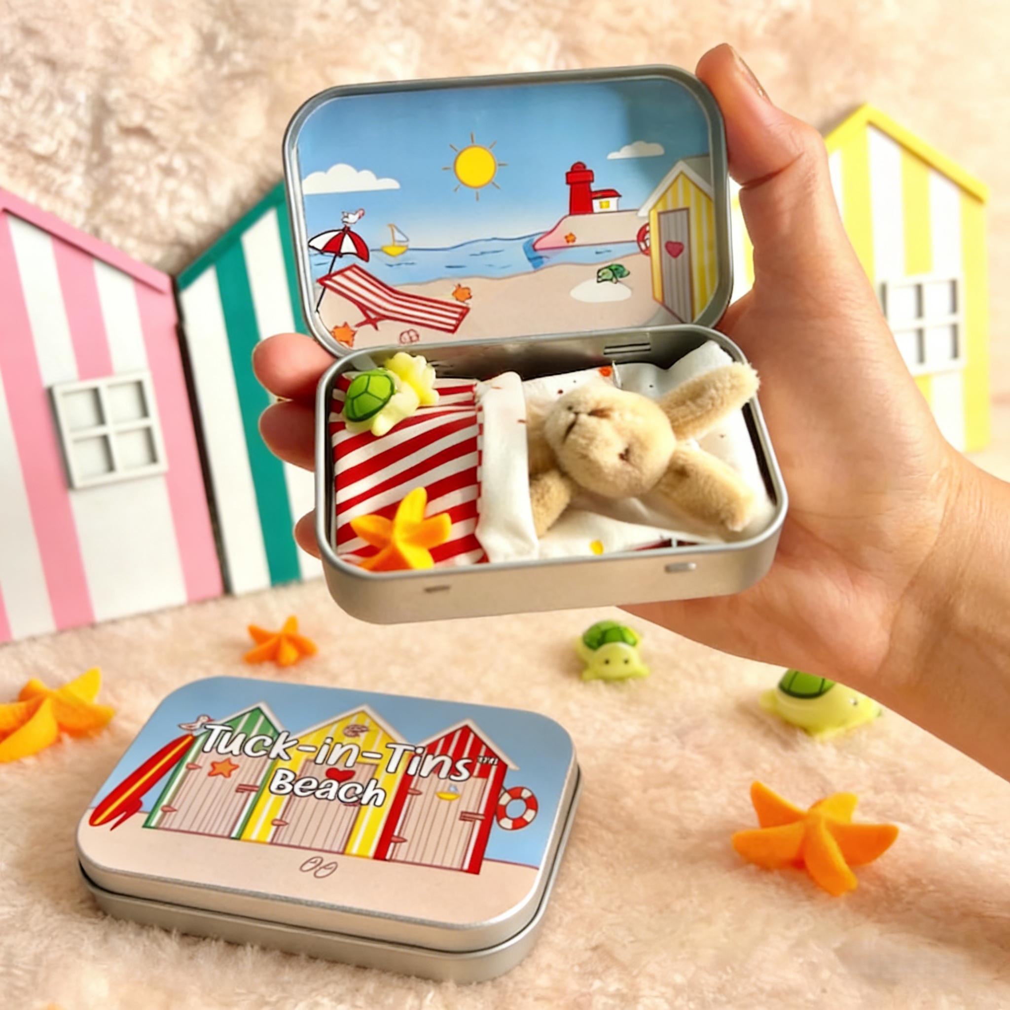 Tuck-in-Tins™, Beach Tuck-in-Tin – Plush Bunny, Starfish & Turtle, Summer Travel Toy