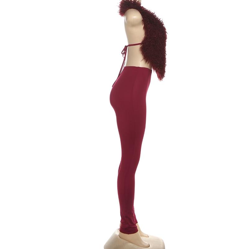 DOUCIU Nightclub Dance Bar Sexy Hot Street Fashion Personality Hip-Hop Cool Women'S Thin Solid Color Plush Halter Vest Tight Long Two-Piece Set