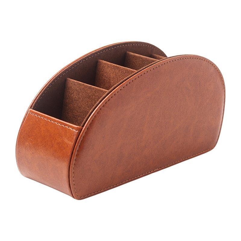 TV Remote Control Holder with 5 Compartments,Pu Leather Remote Caddy/Box/Tray Bedside Table Desk Storage Organizer for DVD, Blu-Ray, Media Player, Heater Controllers and Cosmetics Office Supplies