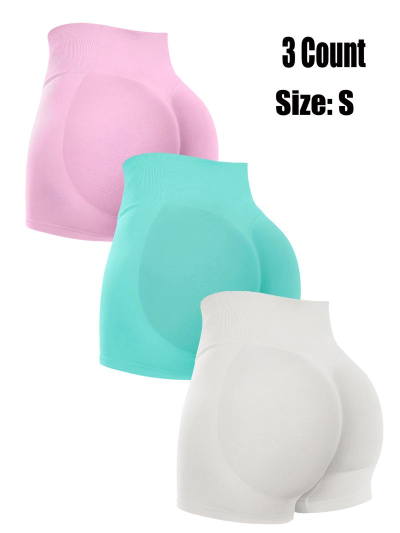 Women's Solid High Waist Sports Shorts Set, Ladies Bottoms for Indoor Outdoor Wear, Activewear, Lightweight Compression Sportswear