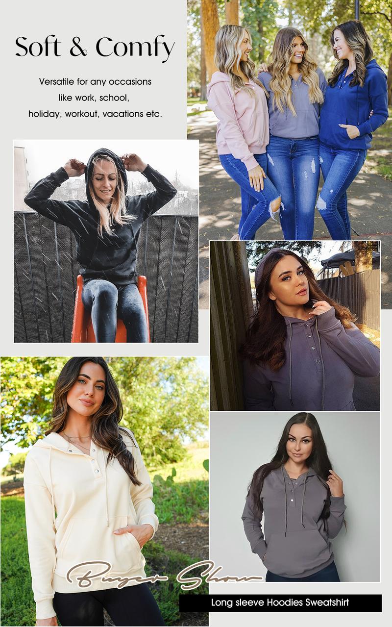 Shewin 2026 Cozy Oversized Hooded Sweatshirt Women's Button-Down Long Sleeve Pullover Comfy Layering with Pocket Casual Daily Outfits Fall Clothing Trendy Y2K Fleece Style Womenswear