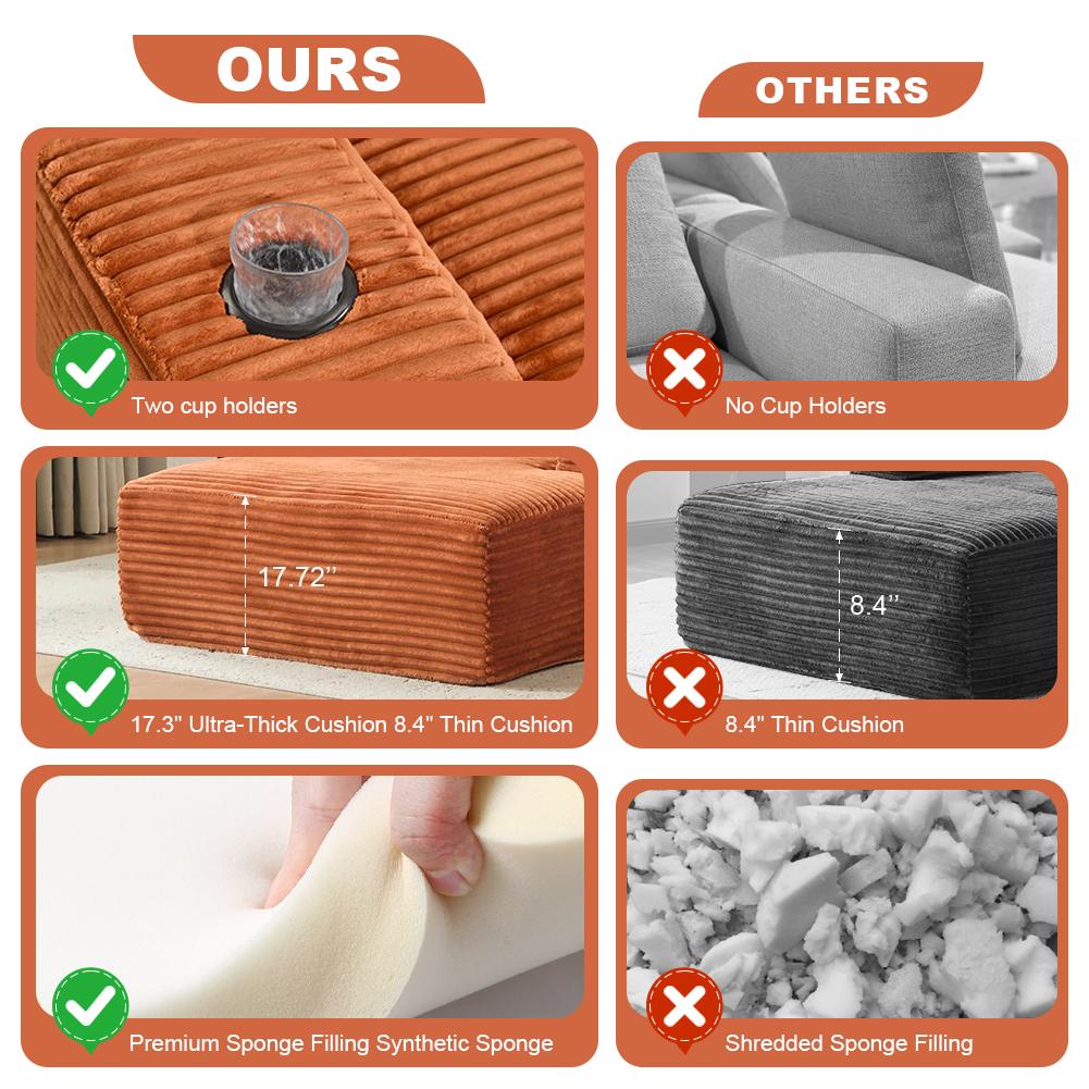 QAK 64‘’ Boneless Chaise Lounge, Upholstered Sofa Bed with Throw Pillows and Armrests, Indoor Sleeper Chair Luxurious Plush Corduroy Chair Bed for Living Room No Assembly Required