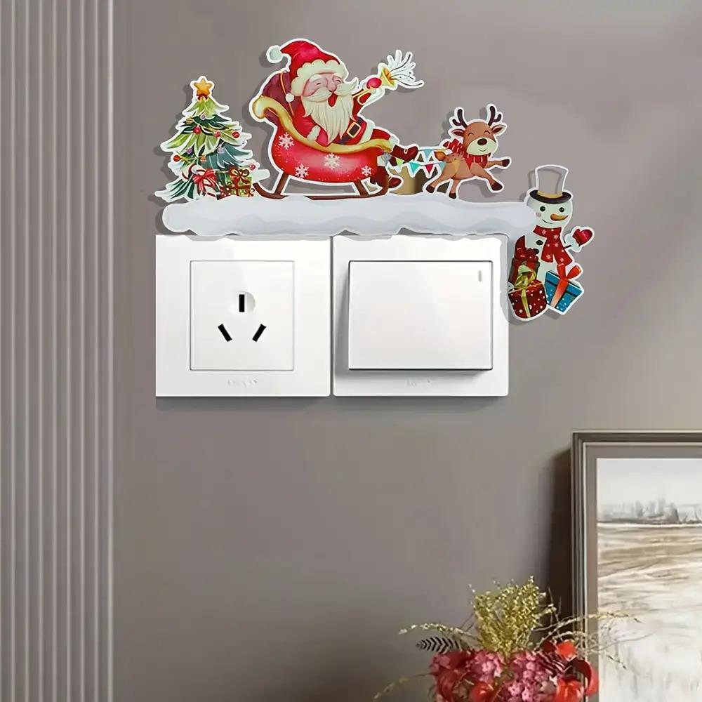 2D Flat Wooden Christmas Door Corner Decor Santa Claus Themed Hollow Hanging Sign Reusable Boho Holiday Ornament Seasonal Wall Window Decoration for Door Frame Wall Window Xmas Home Party Decor