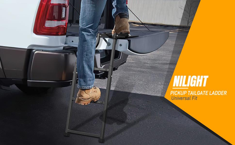 Nilight Foldable Truck Tailgate Ladder for Pickup with Aluminum Step Grip Plates, Replaceable Rubber Ladder Feet & Stainless Steel Self Drilling Hex Screws Universal Automotive Accessories Vehicle Accessories dealsforyoudays