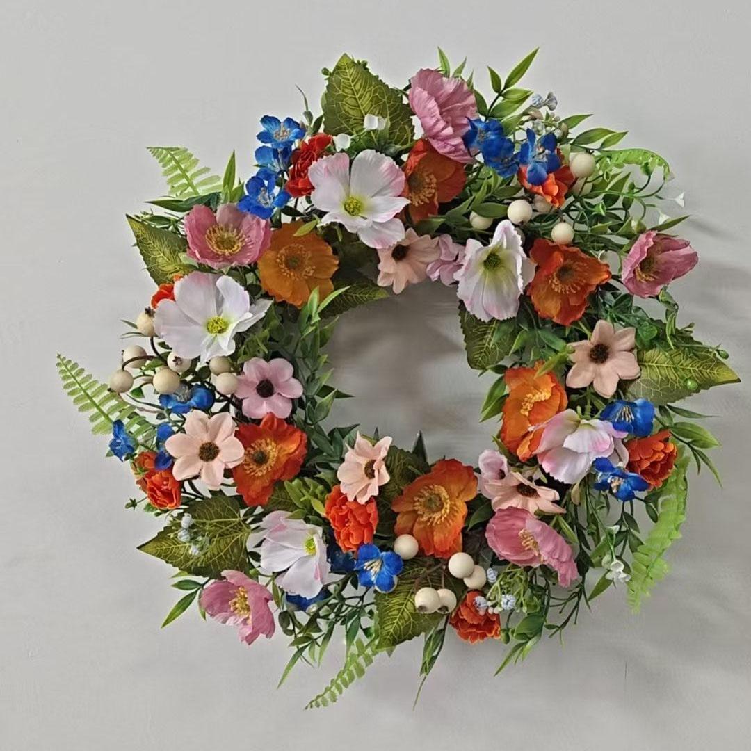 Summer Poppy Flower Ring, Realistic Poppy Front Door Wreath, Handmade Home Porch Party Decoration, Plastic Material, Daily Use