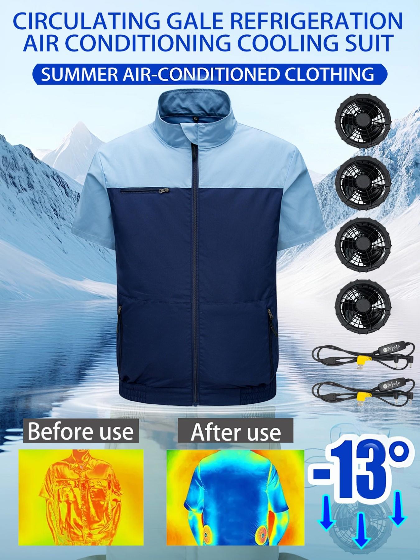 4 Fan Short Sleeve Work Vest, Air Conditioning Shirt, Unisex, Outdoor, Fishing, Camping, Indoor Use, No Battery Included