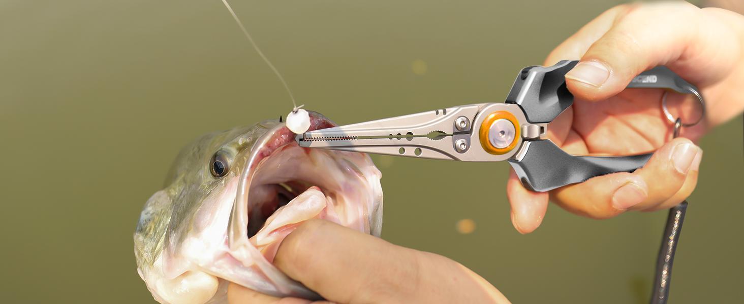 TRUSCEND Lockable Fishing Pliers with High Tungsten Cutter, Innovative Ergonomic Handy Handle, Saltwater Corrosion Resistant Teflon Coated Fishing Tool, Super Light Multi-Function Fishing Gifts tiktokshopspringglowup