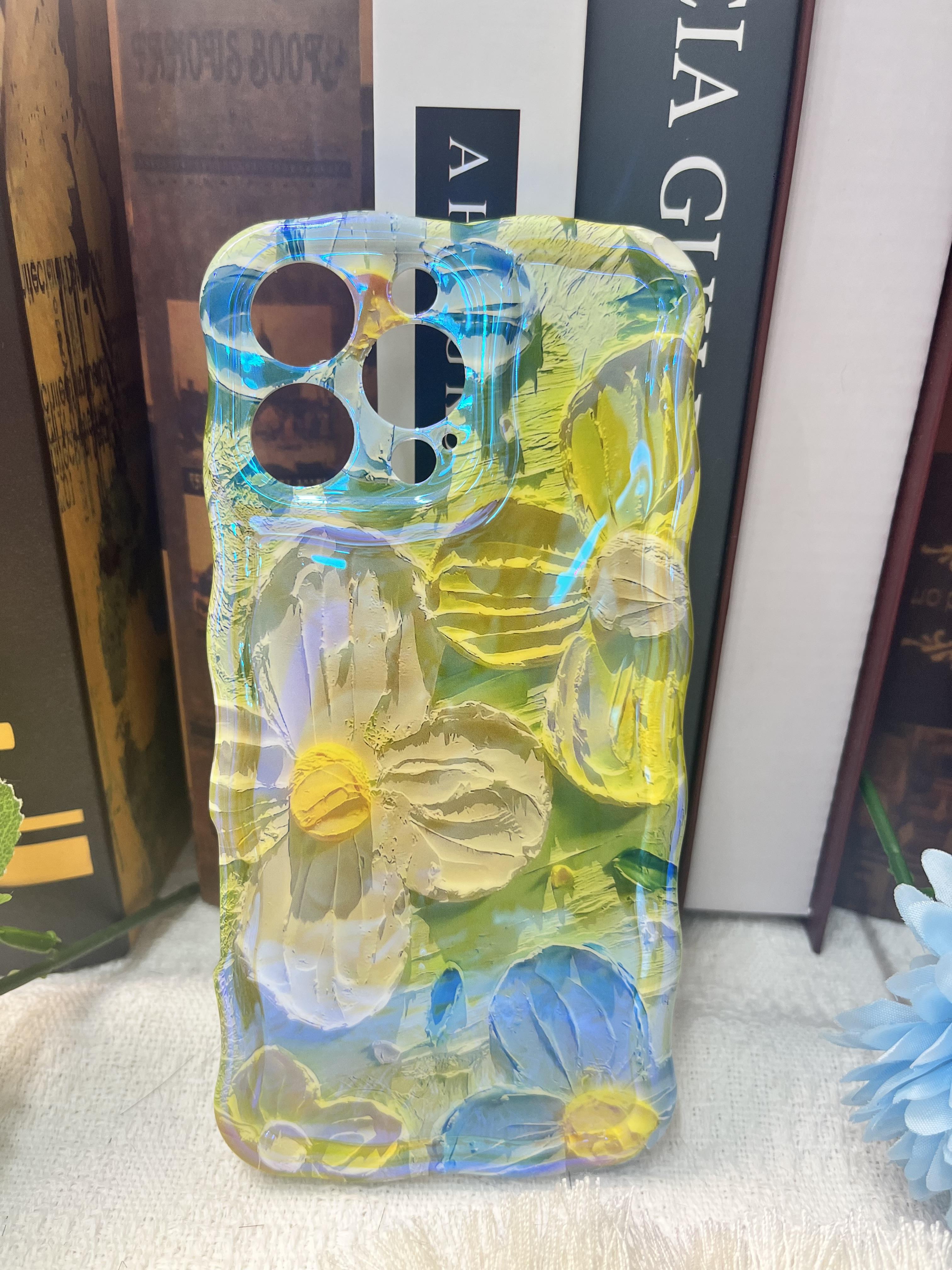 Case for iPhone 16 15 Pro Max 14 13 12 11, Colorful Retro Oil Painting Flower Cute Floral Aesthetic Curly Laser Glossy Reflective Exquisite Stylish Cover Girly Women Wave Frame Edge Exquisite Phone Cover Stylish Durable TPU Protective Case Case for iPhone 16 15 Pro Max 14 13 12 11, Colorful Retro Oil Painting Flower Cute Floral Aesthetic Curly Laser Glossy Reflective Exquisite Stylish Cover Girly Women Wave Frame Edge Exquisite Phone Cover Stylish Durable TPU Protective Case