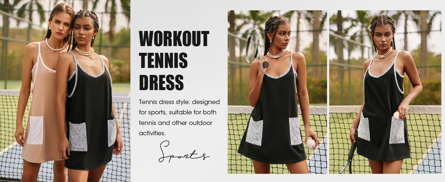 Tankaneo Womens Tennis Athletic Dress Mini Romper Dress with Built in Shorts Summer Vacation Outfits