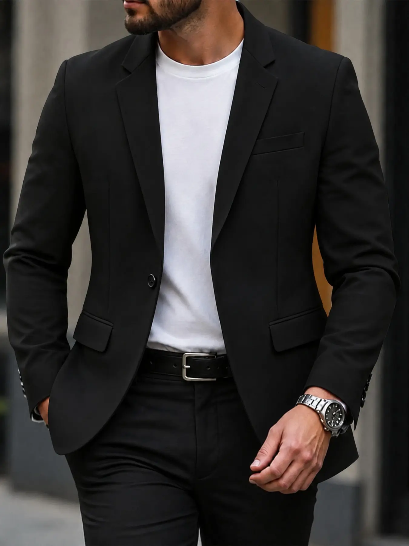Men's Black Suit Jacket - Tailored Fit Single Breasted Long Sleeve Blazer - Classic Formal Business Sport Coat