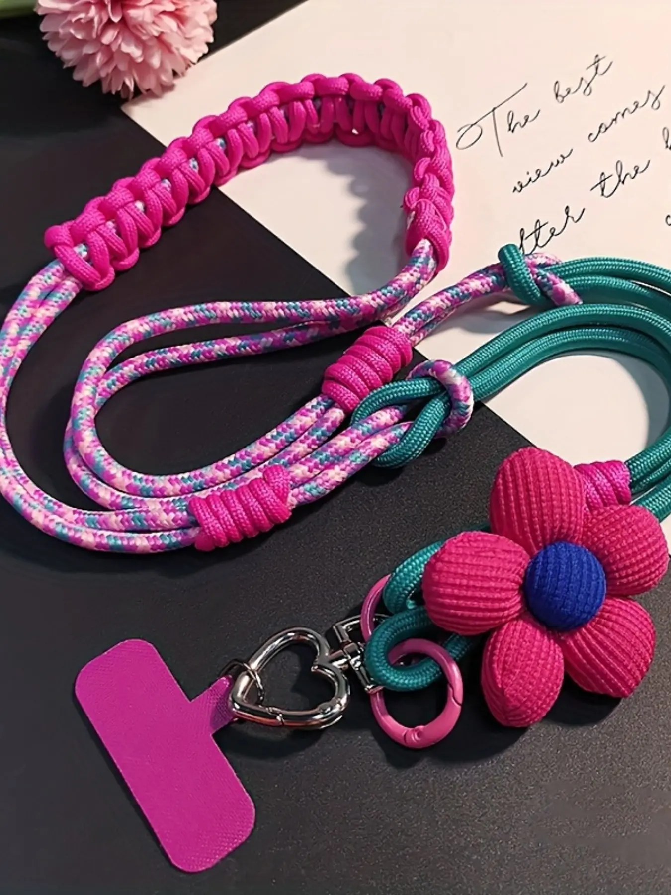 Floral Crossbody Phone Strap, Women's Long Handmade Detachable Braided Rope, Outdoor Travel Anti-Loss Strap, Three-In-One Mobile Holder, Phone Lanyard Crossbody