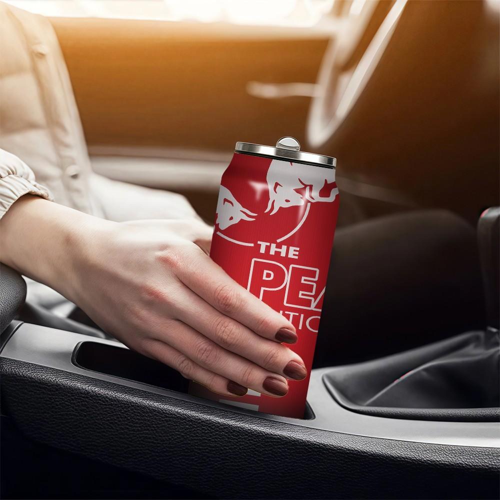 1pc 17oz Red Bull Peach Edition Vacuum Insulated Mug, Portable Stainless Steel Cup with Lid, Ideal Sports & Coffee Mug for Family Friends, Great for Camping, Outdoor & Holiday Gifts