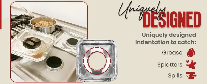 Disposable Aluminum Foil Protective Pads, 8.5" x 8.5" with 4.5" Opening Diameter, for Most Standard Cooktops Disposable Aluminum Foil Protective Pads, 8.5" x 8.5" with 4.5" Opening Diameter, for Most Standard Cooktops