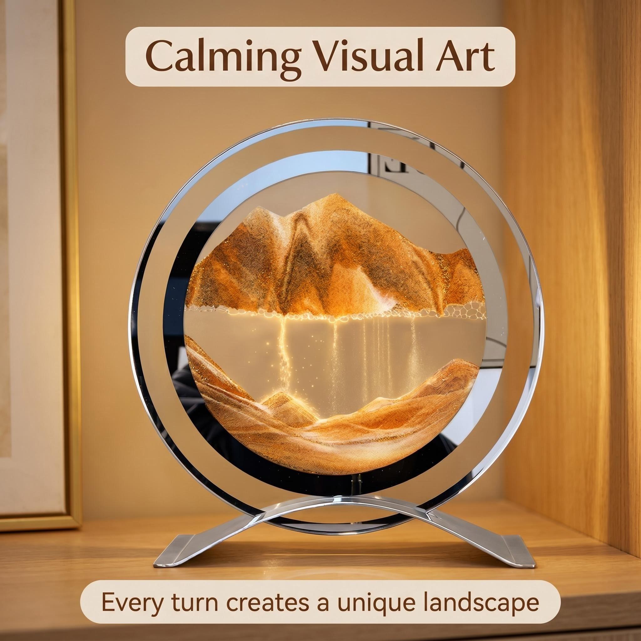 Luxury Dual-Layer Round Ring Fluid Sand Art Decor, Modern Home Decor, Decorative Ornaments, Office Home Stress Relief Landscape Desk Ornament, Desktop Decoration Ornament, Elevate Desktop Aesthetic Secret
