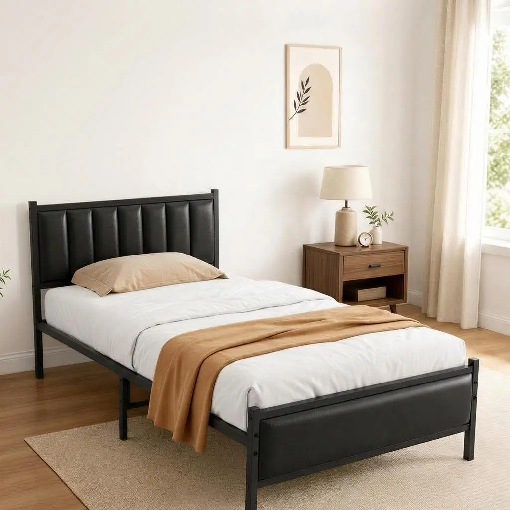 Garvee Platform Single Bed with Headboard for Bedroom, Single Bed
