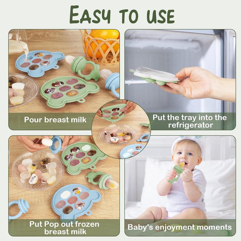Baby Popsicle Molds & Baby Fruit Feeder, Silicone Ice Molds and Teething Pacifier Feeder and Teether for Babies, Baby Feeder