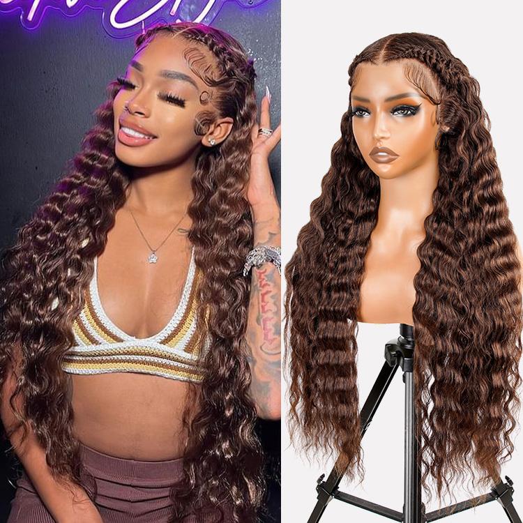[West Kiss] Pre Braided Wig Dark Brown Deep Wave Glueless 13x4 Lace Front Wig Pre Styled Ready To Go Human Hair Wig Beginner