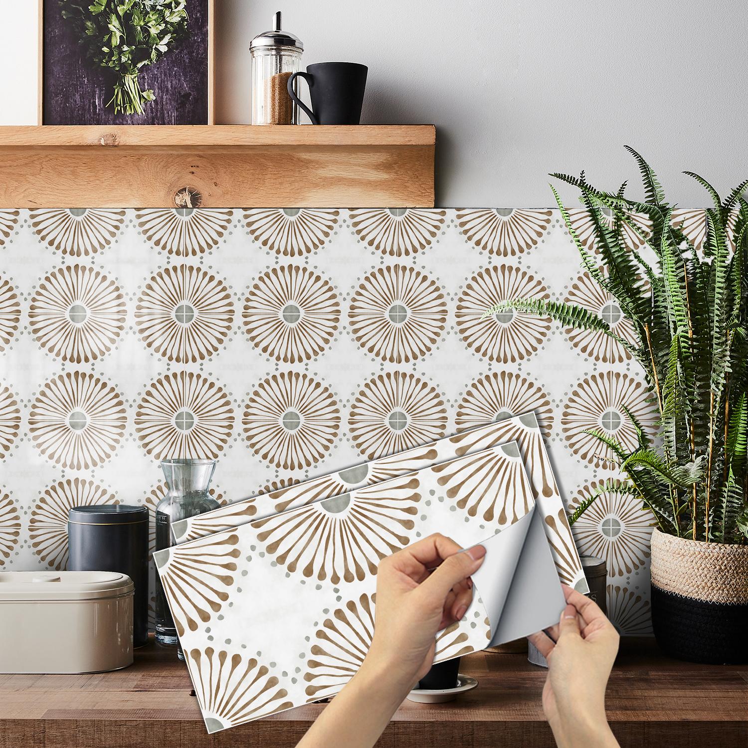 Geometric Pattern Self-adhesive Removable Tile Backsplash, Waterproof & Oil-resistant Wall Sticker, Wall Decor for Kitchen & Bathroom