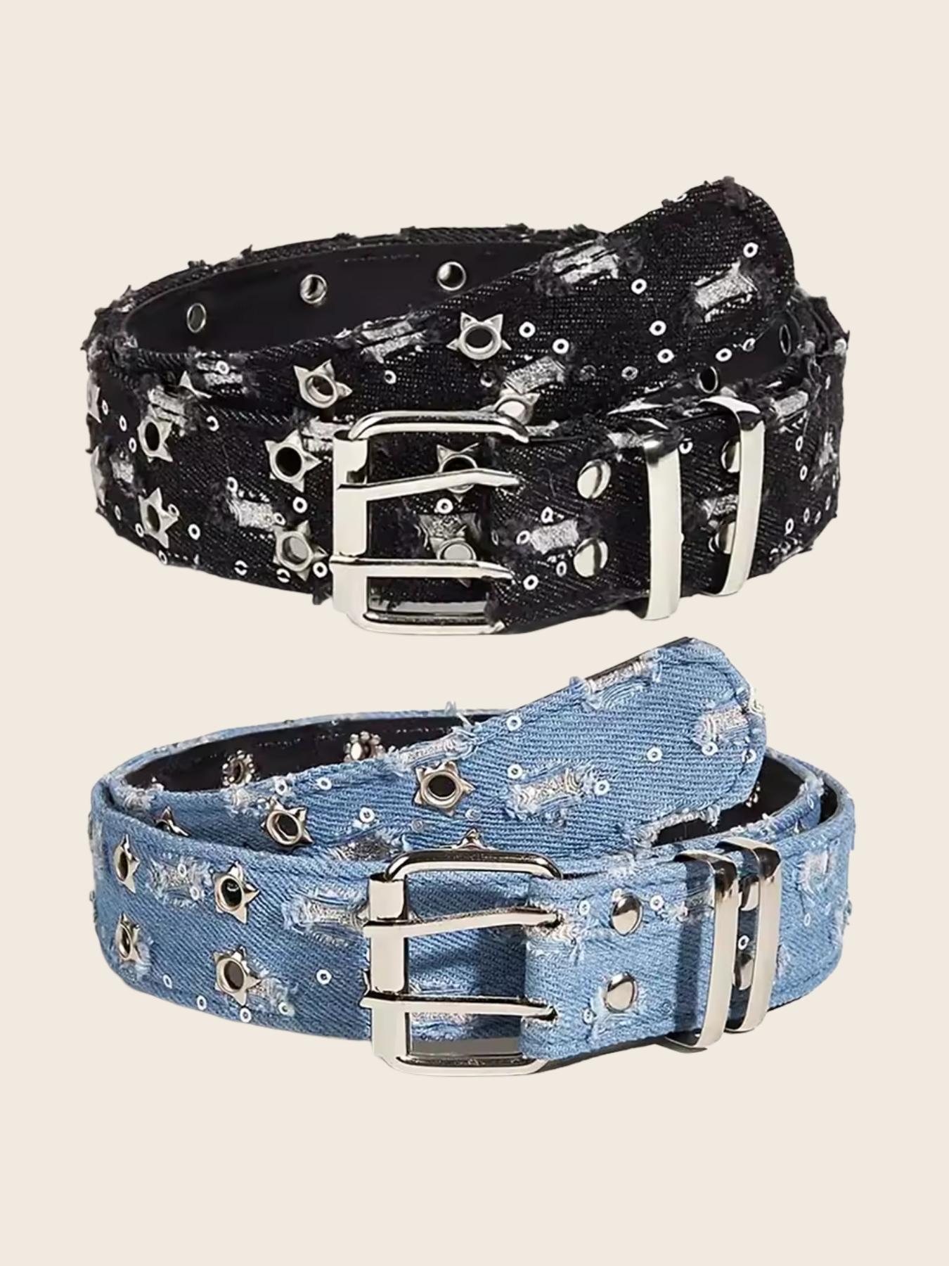 New Fashion Street Waist Belt, Blue Punk Accessory, Blue Denim Belt, Hip Hop Y2K Heart Buckle Belt, Unisex Design, Street Style Belt