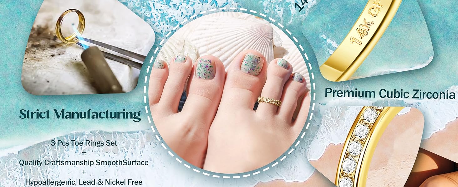 Loyallook 3Pcs Gold Filled Toe Rings for Women Adjustable Flower CZ Dainty Summer Beach Foot Jewelry Open Toe