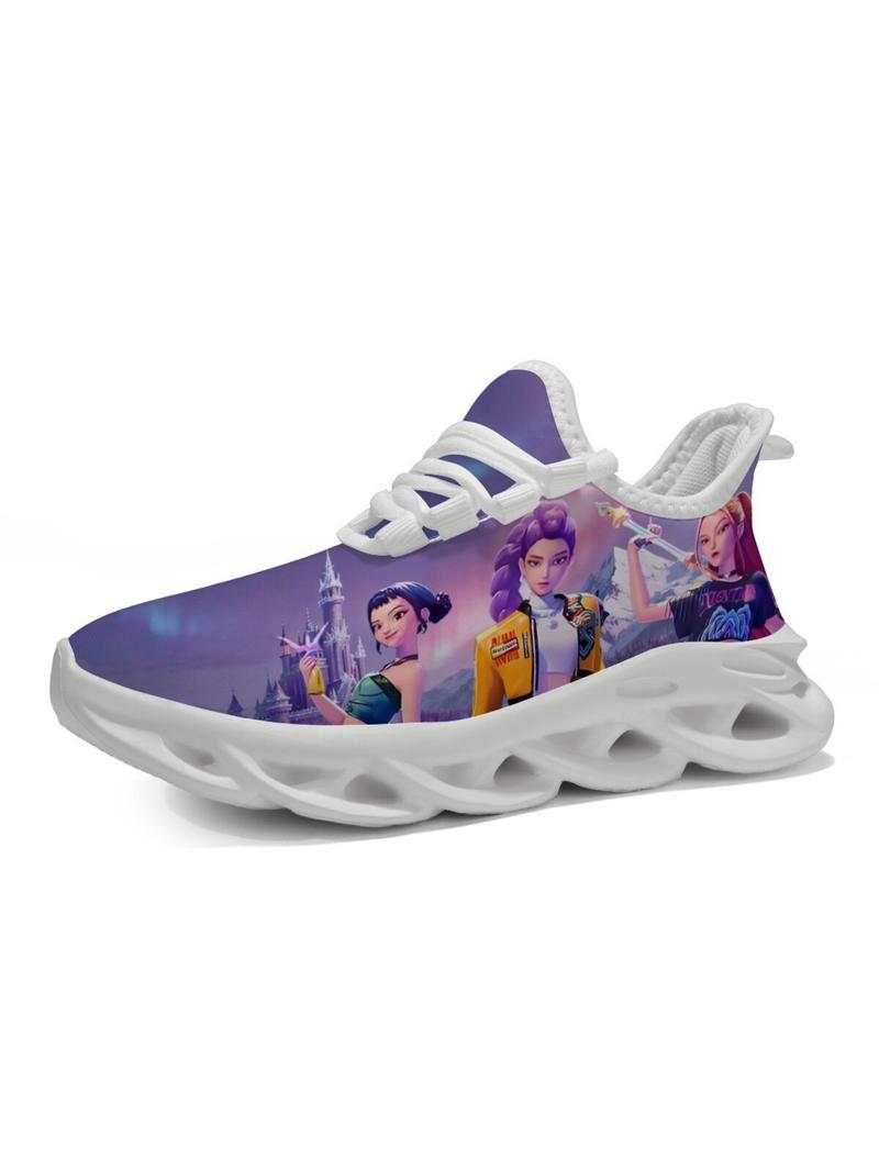Kids K-Pop Monster Hunter Castle Print Casual Sports Shoes, Sporty Breathable Shoes, Breathable Mesh Upper, Eva Sole, Unisex, All Seasons, Comfortable Fit