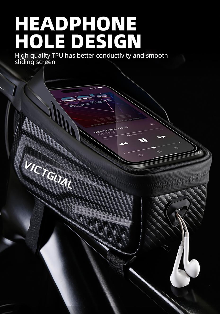 Bicycle Top Tube Frame Bag, Waterproof Bike Phone Holder 6.8″ Touchscreen Phone Storage Bag, Large Capacity Cycling Accessories for MTB Road Bike