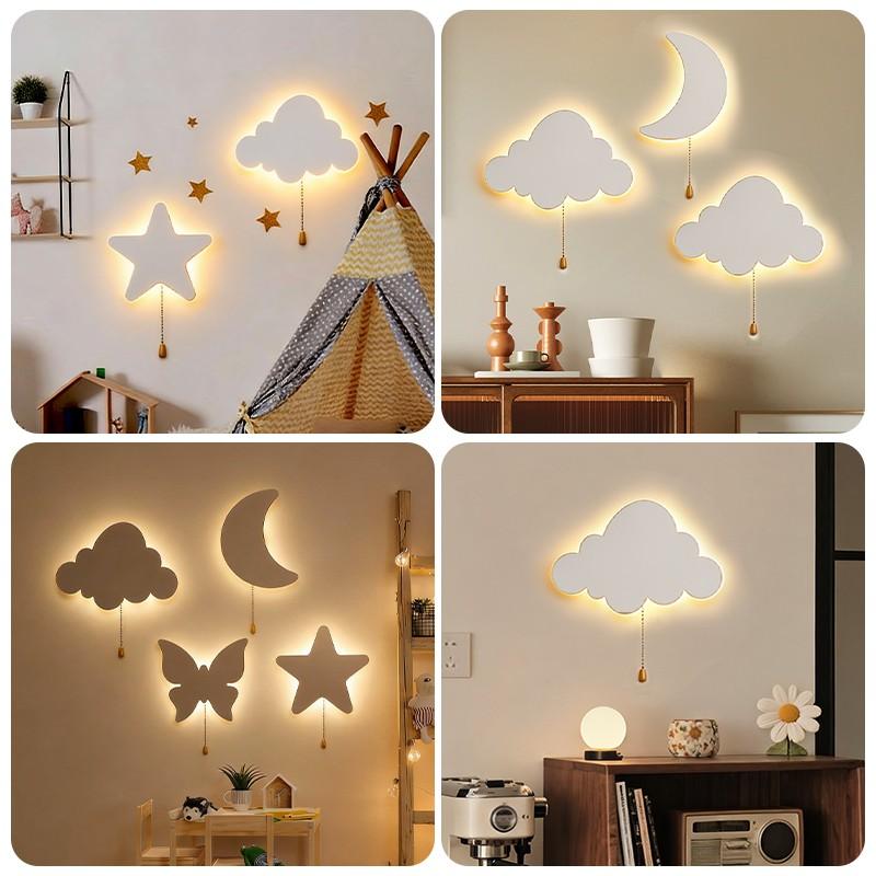 Battery Powered Floating Wall Light, Star Moon Butterfly Cloud Options, Upward Ceiling Night Lamp, Adhesive Cloud Ceiling Fixture, Clouds Light