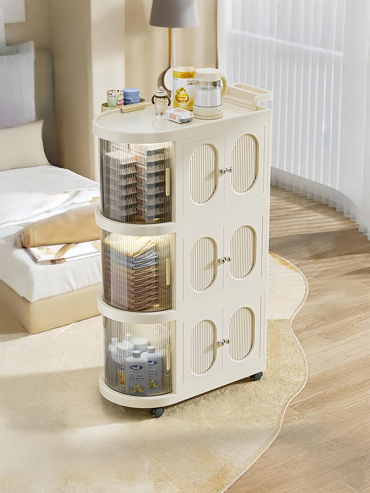 Multi-Layer Slim Storage Cart with Magnetic Doors - Portable Cabinet on Wheels with Handle, Large Capacity Organizer for Toys & Diapers, Foldable Trolley for Kids Room & Hallway, Easy Install Storage System