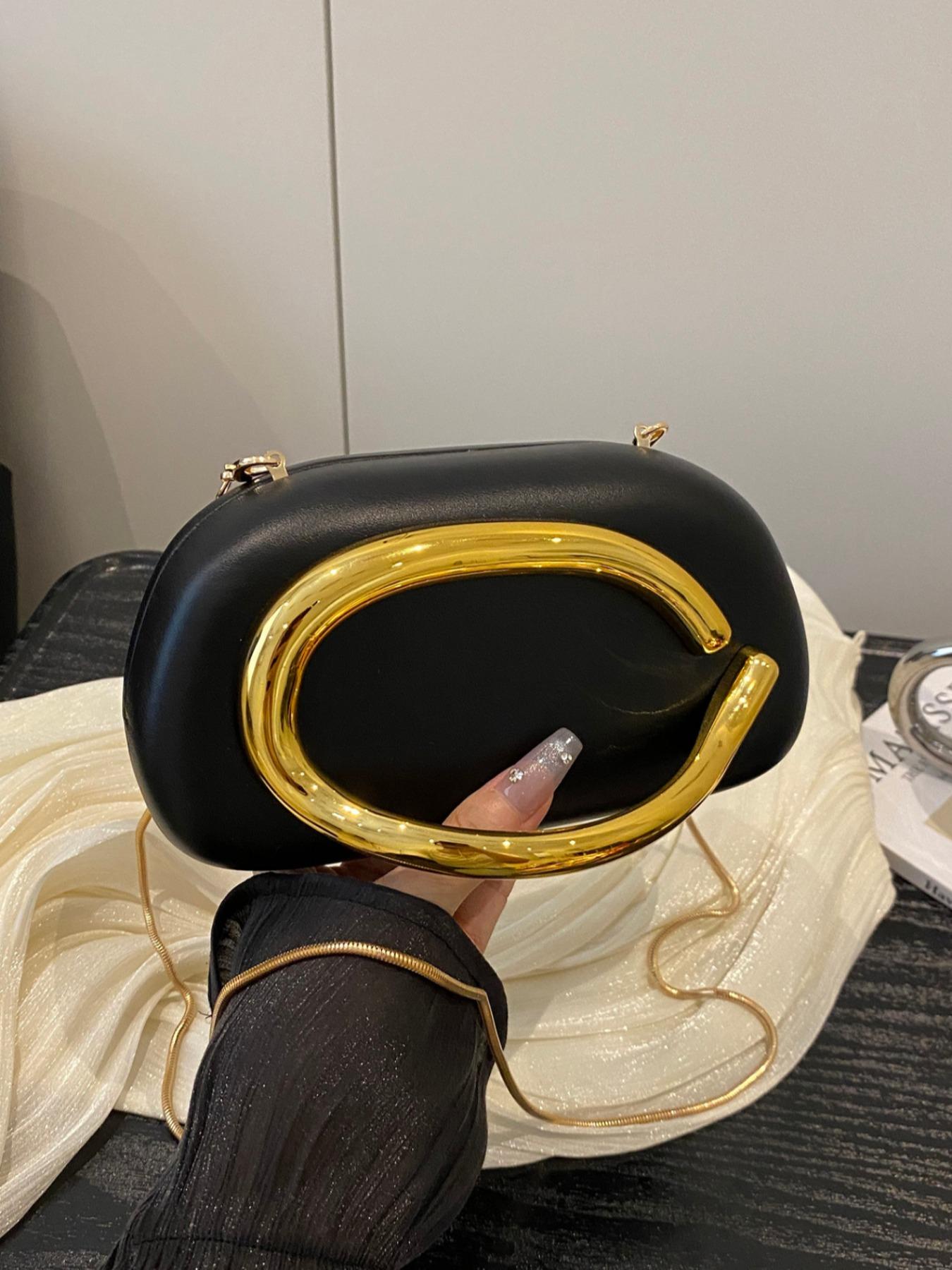 Elegant Women's Chain Shoulder Evening Bag, Fashion Handbag, Party Decoration Bag, Hard Shell Metal Clutch, Box Bag, All Seasons, Fashionable Unique Bags