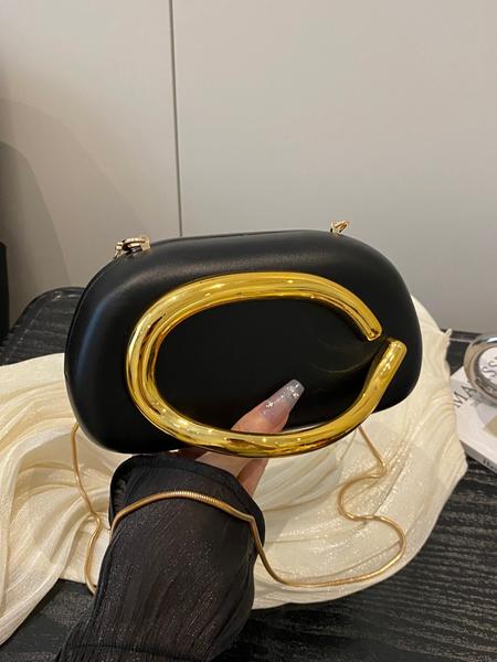 Elegant Women's Chain Shoulder Evening Bag, Fashion Handbag, Party Decoration Bag, Hard Shell Metal Clutch, Box Bag, All Seasons, Fashionable Unique Bags