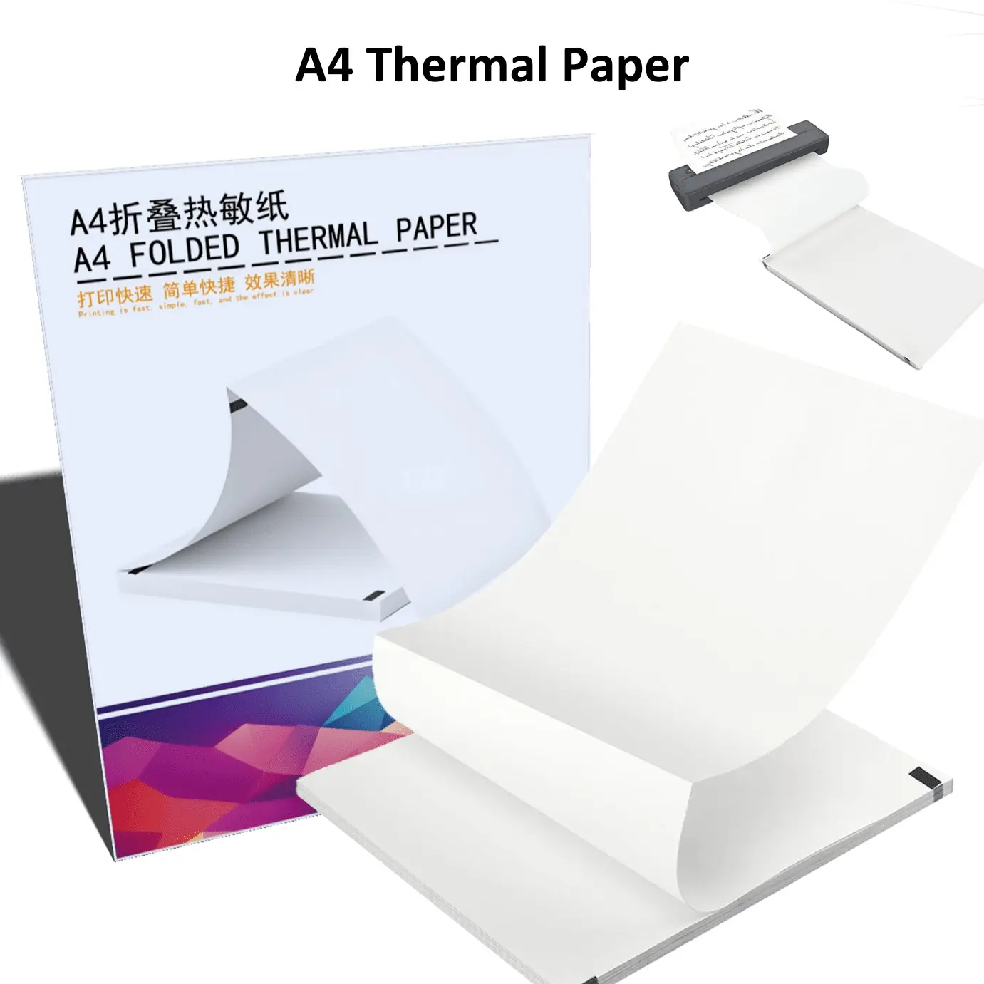 A4 Folded Thermal Paper 100 Sheets, Large Capacity, Clear and Durable, Ideal for Office and Study Printing, Suitable for Students and Office Workers