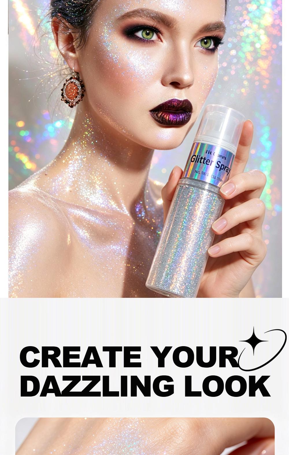 1PC Fit Colors Glitter Spray, Fine Shimmer Highlighter, Long-Lasting Sweatproof, for Face & Body, Stage & Party Makeup, Holographic Glitter Spray, Body Shimmer Spray, Shimmering Body Glitter