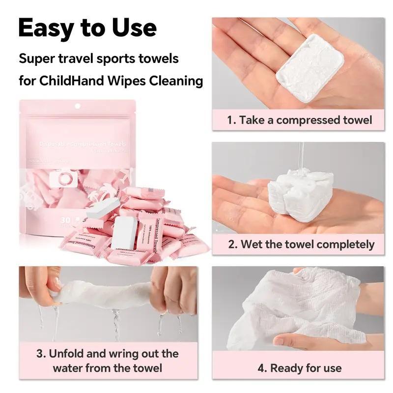 Disposable Compressed Towel Tablets - 30 Pieces Portable Compact Face Towels Suitable for Home Use, Camping, Hiking, Travel, Picnics, and Gym Workouts - Ideal for On-the-Go Hand Cleaning, Facial Cleansing, and Makeup Removal