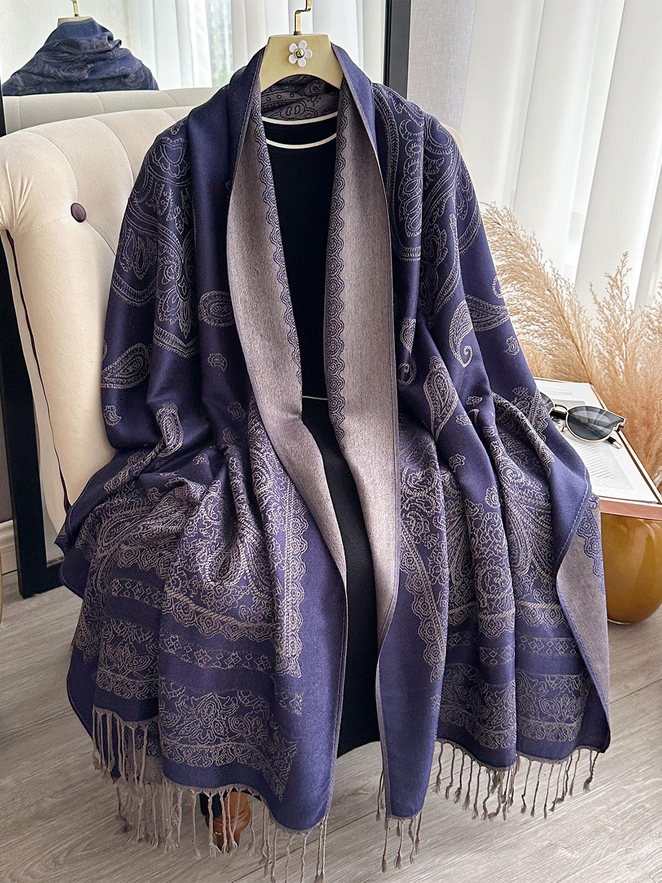 Women's Boho Style Paisley Print Long Scarf, Casual Trendy Tassel Design Shawl for Daily Wear, Fashion Accessories for Women & Girls